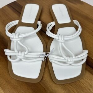 New NWOB Womens Azalea Wang Stetson White Casual Leather Slides Sandals Size 12